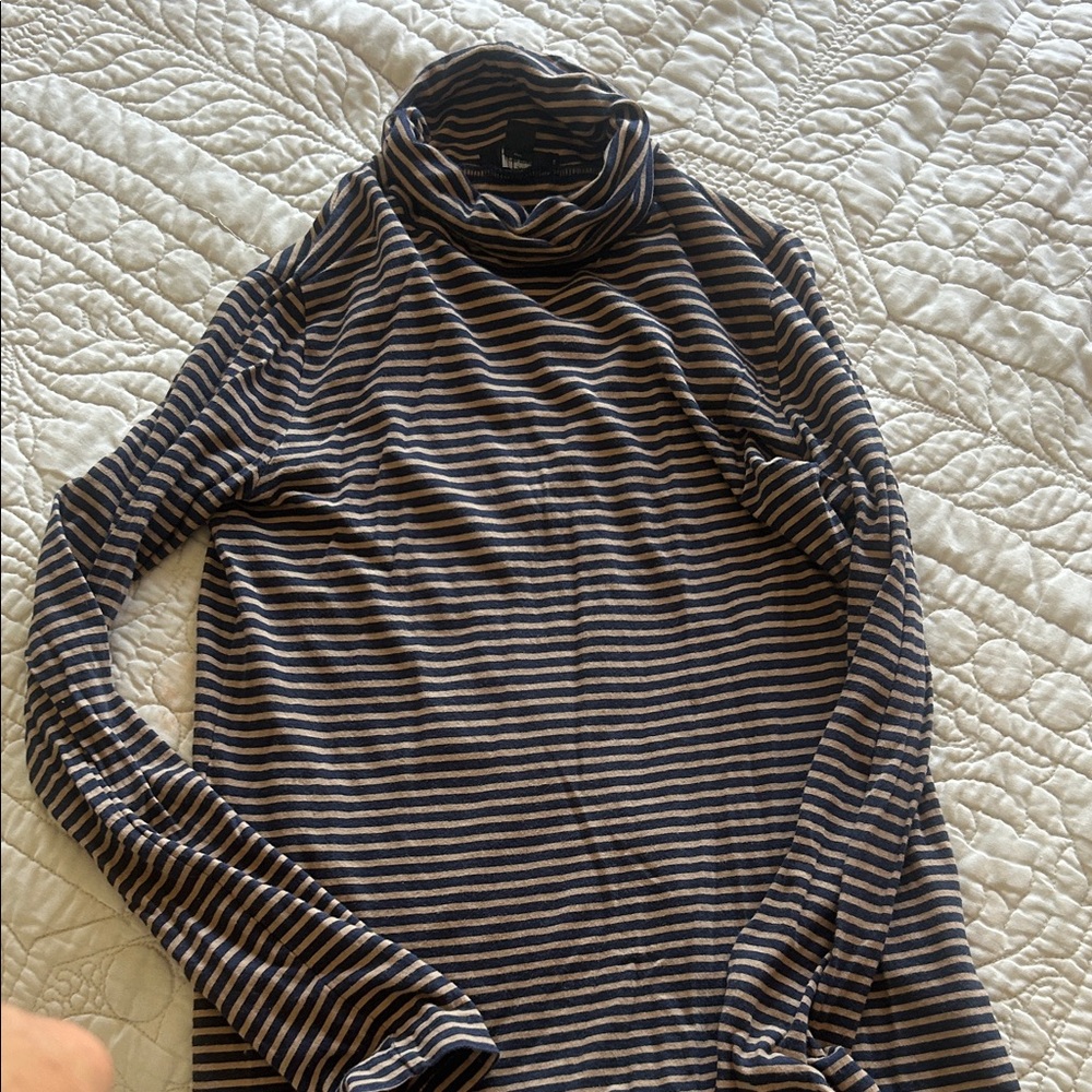 J. Crew Navy and Tan Striped Knit Top